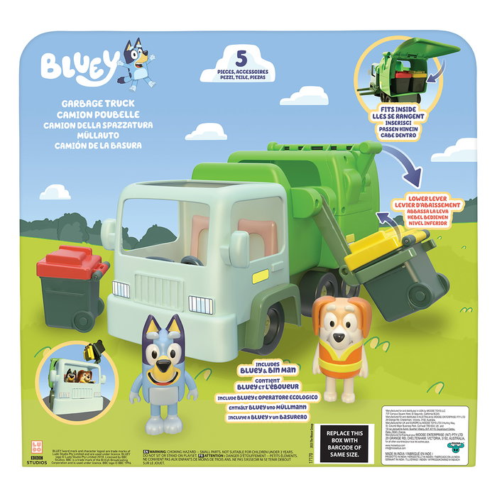 MOOSE Camion de poubelle Bluey avec figurines et conteneurs