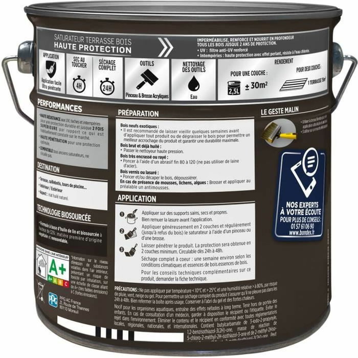 Bondex Saturateur pour Terrasses Bois Incolore Mat 2,5L Bondex Saturateur pour Terrasses Bois Incolore Mat 2,5L