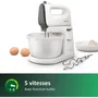 Philips HR3745/00 Batteur électrique - Robot Mixeur Série 5000 - 500W - 5 Vitesses - Bol 3L - Blanc