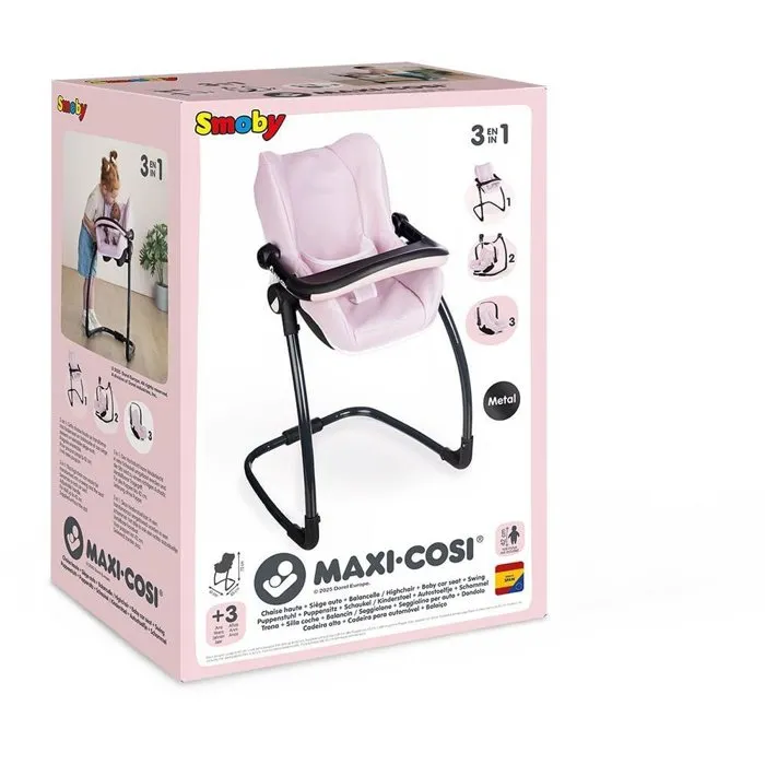 Smoby Cosy Maxi Siège + Chaise Haute 3 en 1 Rose pour Bébé, Réversible (Siège Auto, Balancelle, Chaise Haute), Léger et Sécurisé, Dès 3 Ans