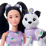Barbie - Poupée Twinning Looks Asiatique avec Chien - JFP39 - Mattel - Tenue Fleurie Violette, Accessoires et Collier Inclus