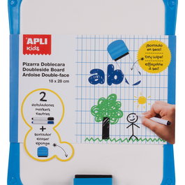 APLI KIDS Pizarra Doble Cara Blanca 12916 - Ardoise double face blanche et quadrillée avec 2 feutres et 1 effaceur - Pour enfants à partir de 3 ans