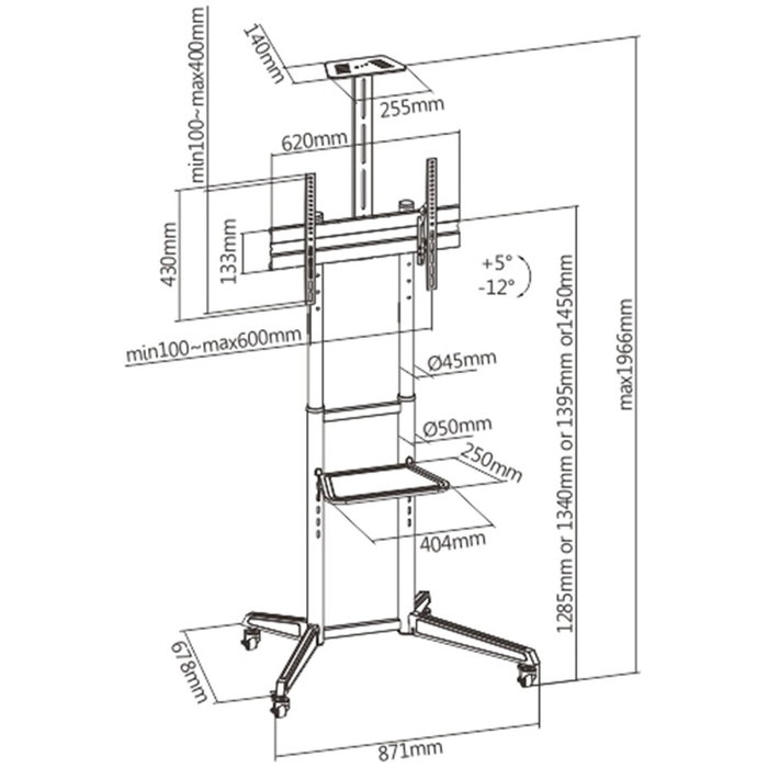 Ewent EW1539 Support Sol pour TV 37-70 Pouces avec Étagère Caméra, VESA jusqu'à 600x400 Ewent EW1539 Support Sol pour TV 37-70 Pouces avec Étagère Caméra, VESA jusqu'à 600x400