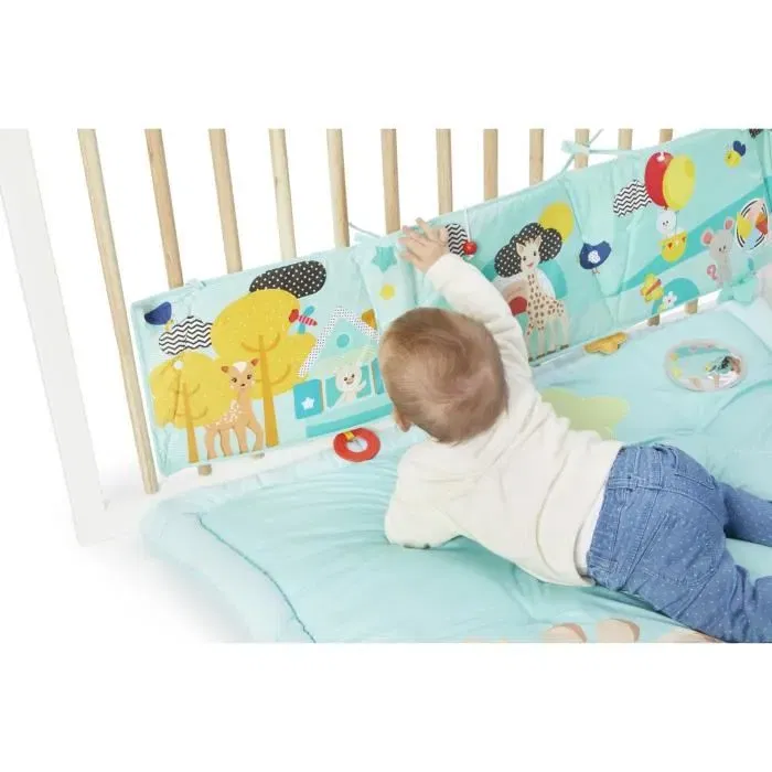 Sophie La Girafe - Tableau d'activités multiface pour bébé avec 14 jeux d'éveil sensoriel et de motricité fine - Bleu