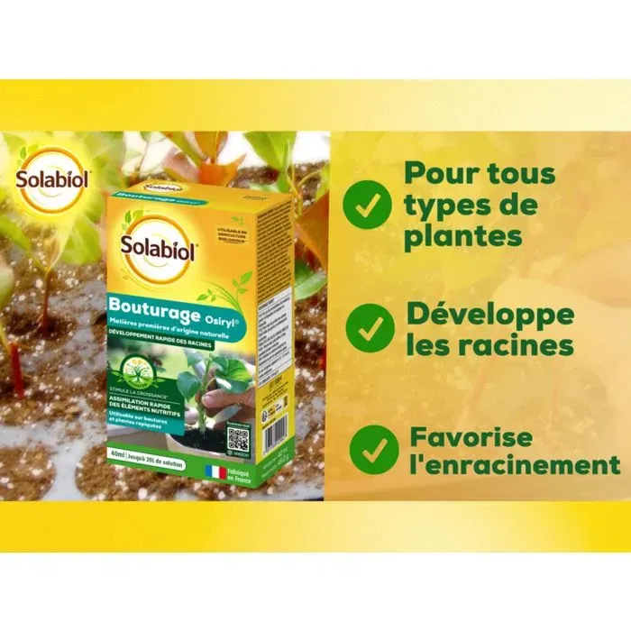 Solabiol Osiryl - Stimulateur Racinaire pour Bouturage et Repiquage - 40 ml (Jusqu'à 20 L de Solution) - Alternative Naturelle aux Hormones - Compatible Agriculture Biologique Solabiol Osiryl - Stimulateur Racinaire pour Bouturage et Repiquage - 40 ml (Jusqu'à 20 L de Solution) - Alternative Naturelle aux Hormones - Compatible Agriculture Biologique