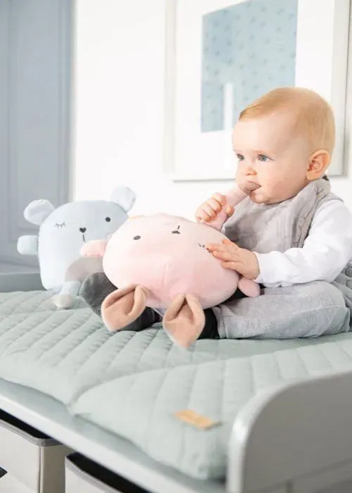 ROBA Matelas à langer Lily - Motif visage de lapin - 85 x 75 cm - Vert givré - Anti-dérapant, sans PVC ni phtalates, 100% polyester