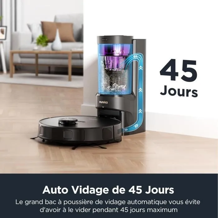 EUREKA E10S Aspirateur Robot Laveur Noir 4000 Pa 180 min Autonomie 200 ml Station Vidage LiDAR EUREKA E10S Aspirateur Robot Laveur Noir 4000 Pa 180 min Autonomie 200 ml Station Vidage LiDAR