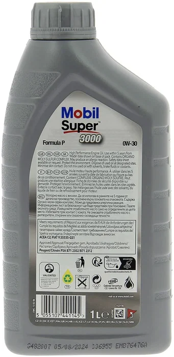 Mobil - Huile moteur synthétique haute performance Super 3000 Formula-P 0W-30 - Bidon 1L