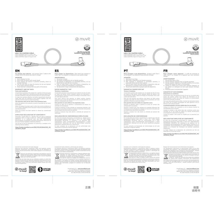 Câble USB-C vers USB-C Muvit for Change Noir 1,2 m Câble USB-C vers USB-C Muvit for Change Noir 1,2 m