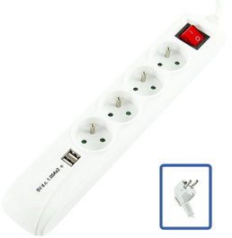 LOGON PROFESSIONAL Multiprise 4 prises + 2 USB, 1,5m, Blanc