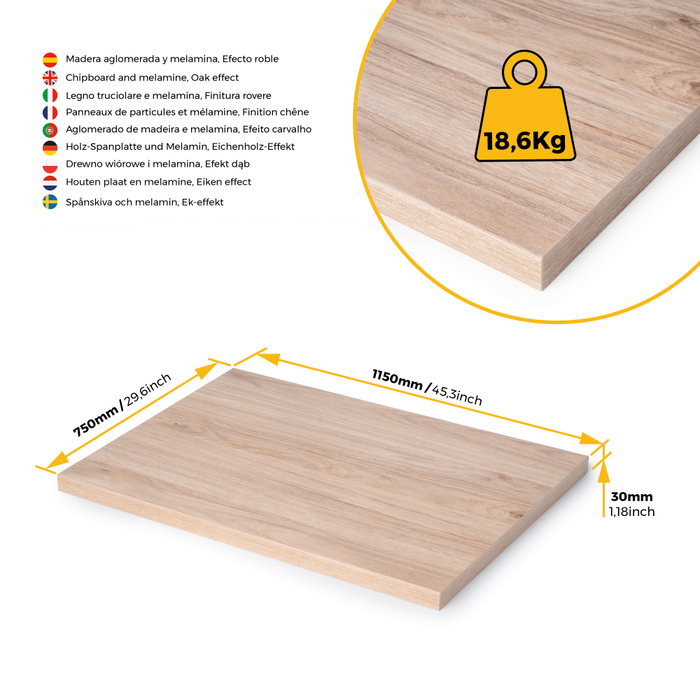 Emuca Plateaux de table, 1150x750, Finition chêne, Bois