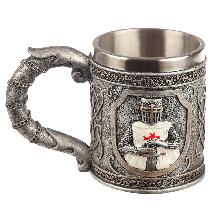 PUCKATOR Tasse 'Chevaliers des Croisades' en Résine avec Inox - Dimensions 10.5x15x9.5 cm