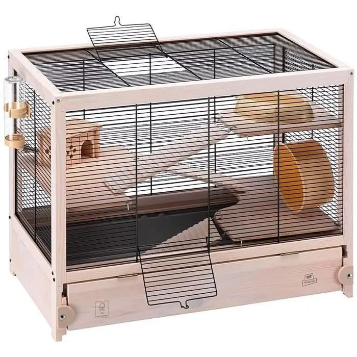 Ferplast Hamsterville - Cage pour hamster et petits rongeurs en bois FSC, avec grillage métallique, étages, roue, mangeoire et bac extractible Ferplast Hamsterville - Cage pour hamster et petits rongeurs en bois FSC, avec grillage métallique, étages, roue, mangeoire et bac extractible