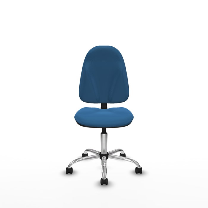 Chaise Algarra Contact permament de base Cuir écologique Bleu clair Structure chromée Sans accoudoirs Sans appui-tête Roulettes pour moquette