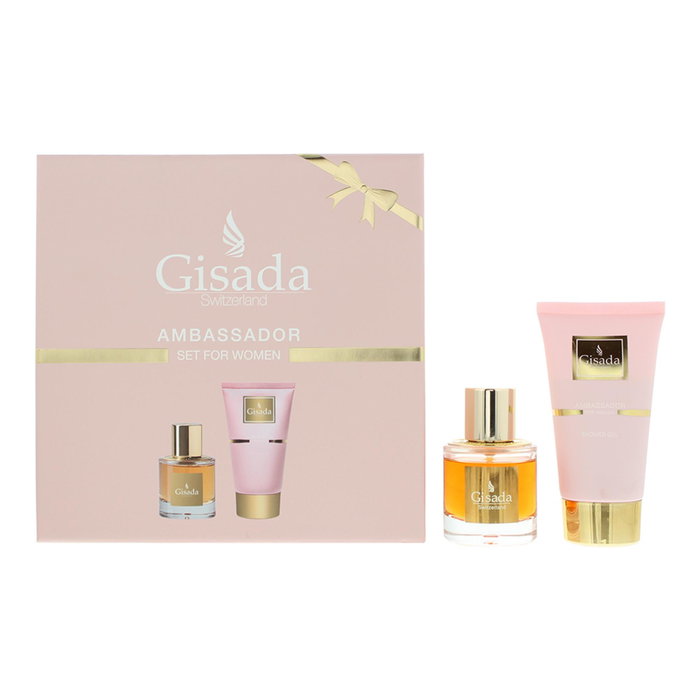 Gisada Set Coffret Parfum Ambassadora Eau de Parfum pour Femme 50 ml + Ambassador Gel Douche Nettoyant Corps Tous Types de Peau 100 ml