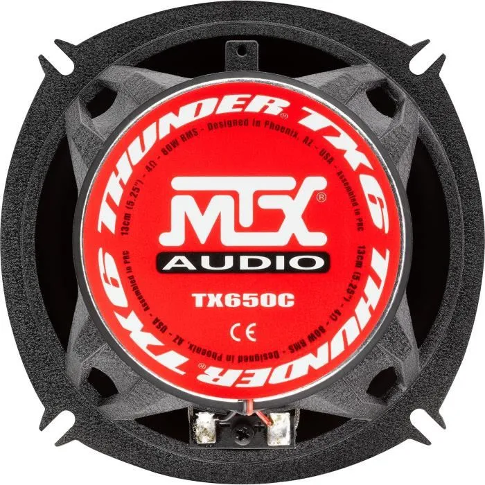 MTX TX650C Haut-parleurs voiture coaxiaux 13 cm 2 voies 80W RMS châssis aluminium tweeters au néodyme dôme soie membrane pulpe cellulose