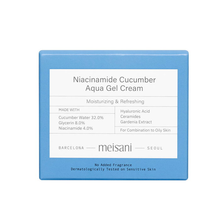 Meisani Crème-Gel Aqua Niacinamide & Concombre 50 ml - Hydratante, Matifiante avec Acide Hyaluronique - Pour Peaux Grasses et Mixtes