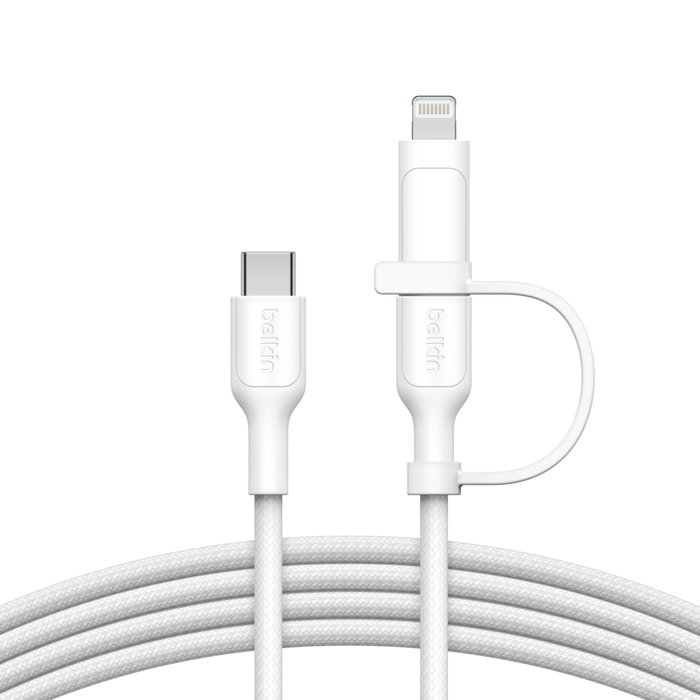 Belkin BoostCharge Pro 2-en-1 Câble USB-C et Lightning, 1,5 m, Blanc Belkin BoostCharge Pro 2-en-1 Câble USB-C et Lightning, 1,5 m, Blanc