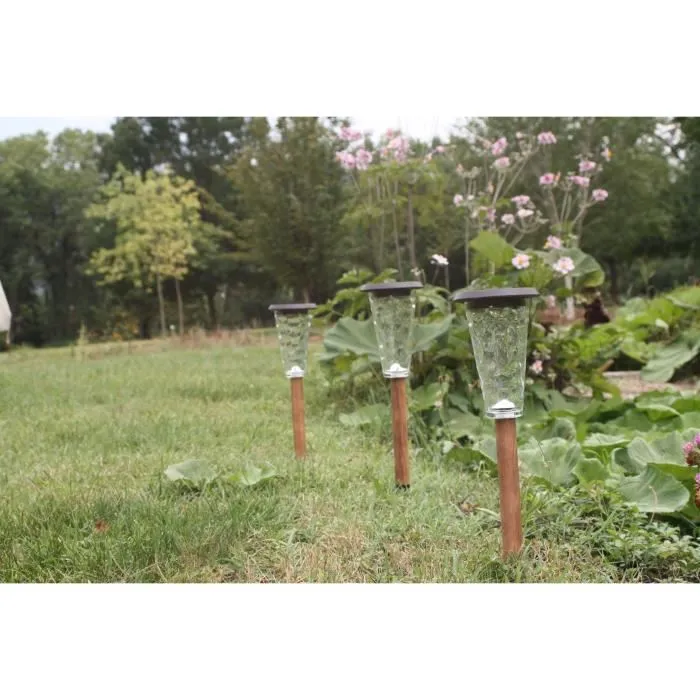 Canopo Lot de 3 balises solaires de jardin, 20 lumens, petit format, couleur beige