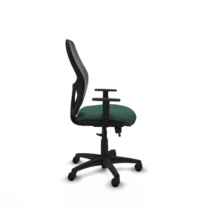 Chaise Alocén Synchrone/Traslack tissu Vert foncé Maille Noir Structure polyamide noire Accoudoir 1D Sans appui-tête Roulettes en nylon 50 mm
