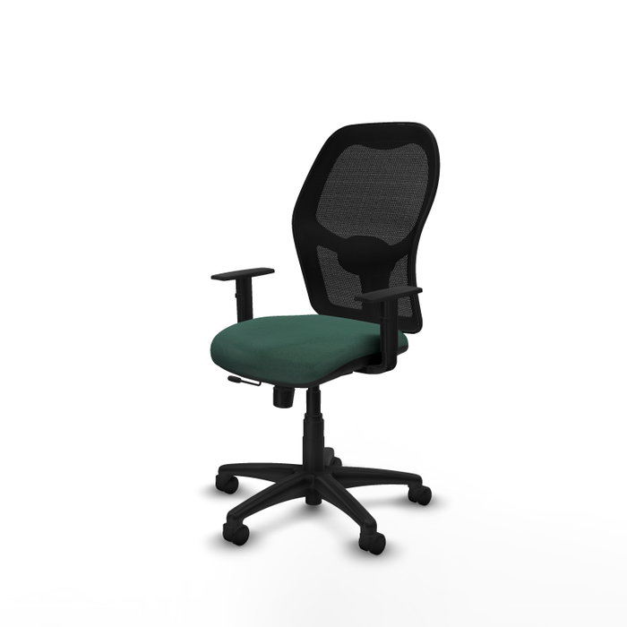 Chaise Alocén Synchrone/Traslack tissu Vert foncé Maille Noir Structure polyamide noire Accoudoir 1D Sans appui-tête Roulettes en nylon 50 mm
