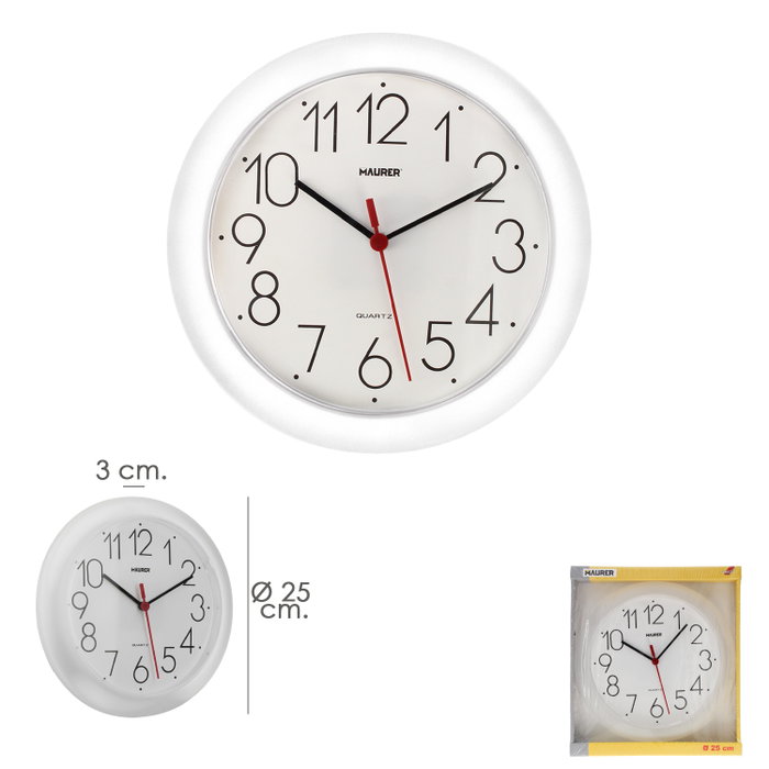 MAURER Horloge Murale Analogique Blanche Ø 25 cm MAURER Horloge Murale Analogique Blanche Ø 25 cm