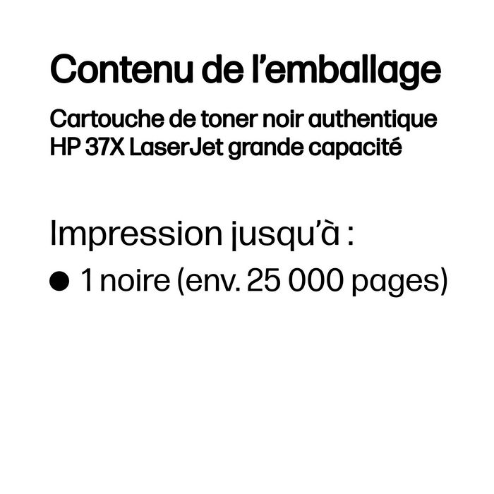 HP Cartouche de toner 37X noir CF237X grande capacité HP Cartouche de toner 37X noir CF237X grande capacité