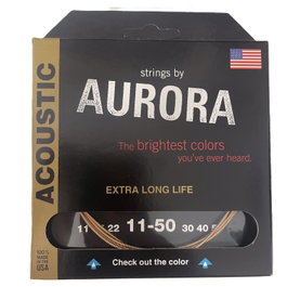 Aurora Clearcoat 11-50 Cordes Acoustique Coated Phosphore Bronze Argent Phosphore Bronze Fabriqué USA