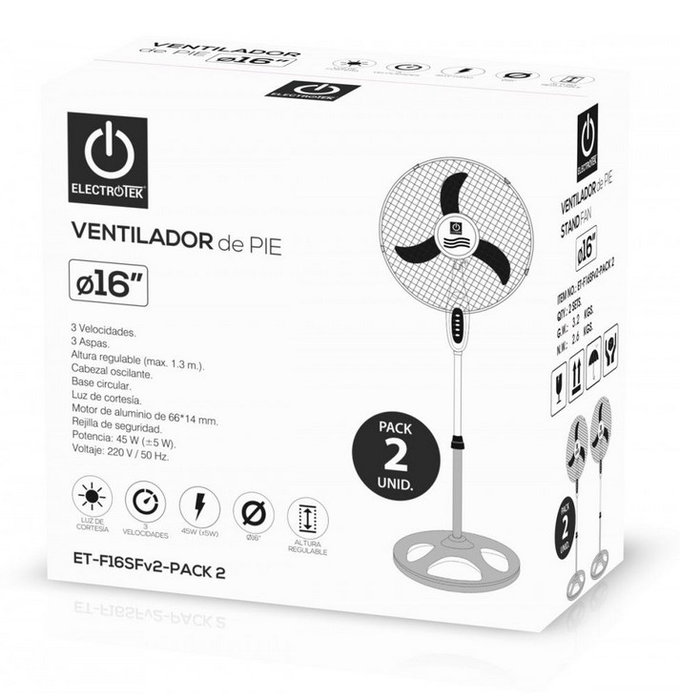 Thulos Pack de 2 Ventilateurs sur Pied 40 cm F16SFV2