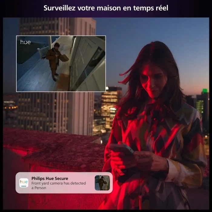 Philips Hue Secure Caméra de Sécurité Filaire Intérieure/Extérieure - 1080p, Vision Nocturne, Détection IA (Personne/Animal/Véhicule) - Noir