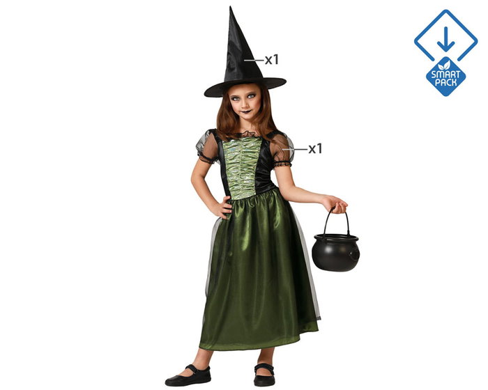 Atosa Déguisement de Sorcière avec Robe Verte et Chapeau pour Fille Atosa Déguisement de Sorcière avec Robe Verte et Chapeau pour Fille