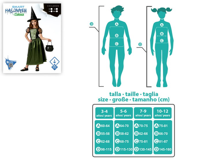 Atosa Déguisement de Sorcière avec Robe Verte et Chapeau pour Fille Atosa Déguisement de Sorcière avec Robe Verte et Chapeau pour Fille