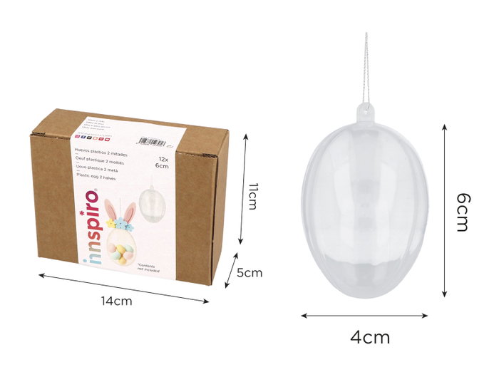 Innspiro Pack de 12 œufs en plastique transparent de 6 cm