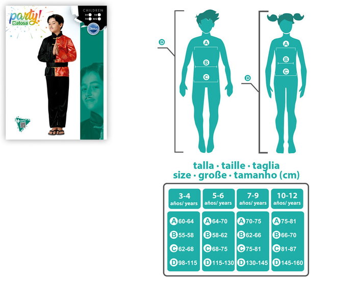 Atosa Déguisement Chinois Noir Oriental pour Enfant