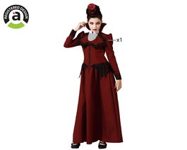 Déguisement Enfant Vampire avec Robe Longue Bordeaux Style Victorien - Fille 5-6 Ans - Pour Halloween et Fêtes