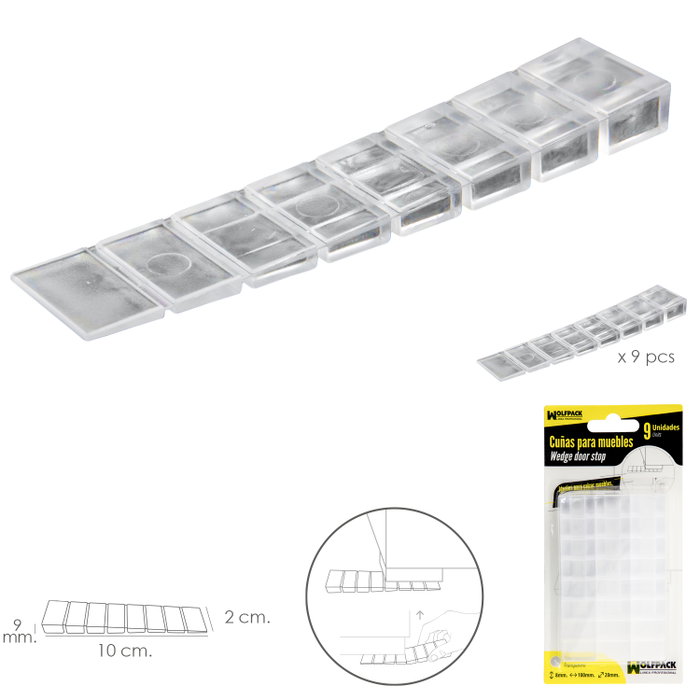 WOLFPACK LINEA PROFESIONAL Cales pour meubles ajustables et recoupables transparentes (Blister de 9 pièces)