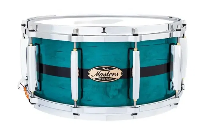 Pearl Caisse Claire 14 x 6.5" Master Maple Pure MP4, Custom Aqua Turquoise Stripe Pearl Caisse Claire 14 x 6.5" Master Maple Pure MP4, Custom Aqua Turquoise Stripe