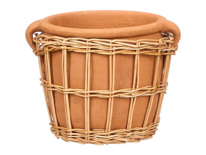 GifDecor Jarron Indalo Barro Mimbre Marron Naturel 26x16 cm (Set de 4)