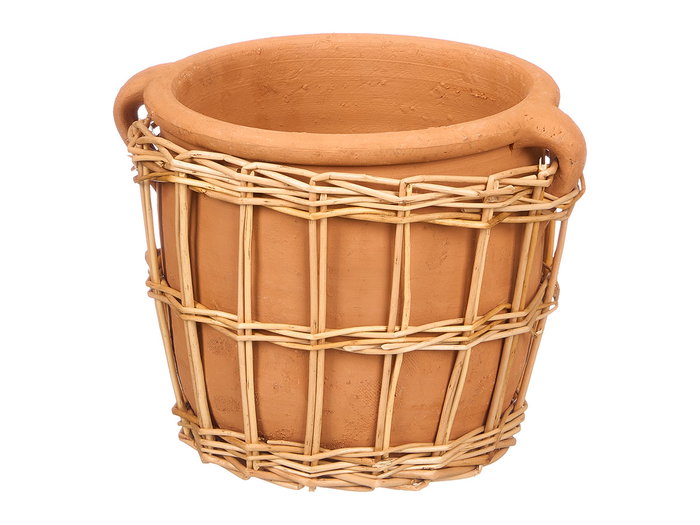 GifDecor Jarron Indalo Barro Mimbre Marron Naturel 26x16 cm (Set de 4)