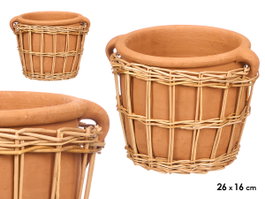 GifDecor Jarron Indalo Barro Mimbre Marron Naturel 26x16 cm (Set de 4)