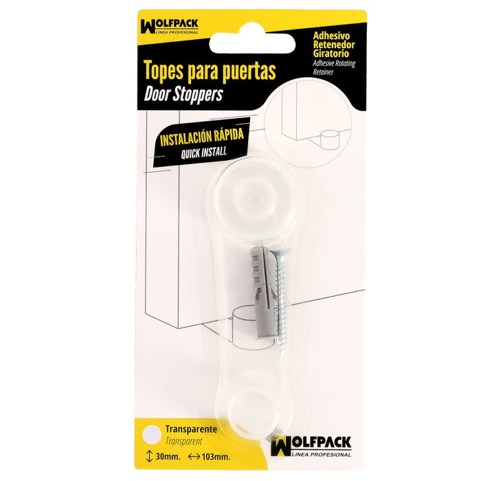 WOLFPACK LINEA PROFESIONAL Butée de porte adhésive transparente avec retenue rotative WOLFPACK LINEA PROFESIONAL Butée de porte adhésive transparente avec retenue rotative
