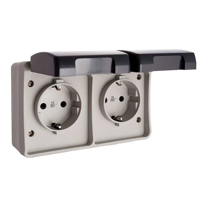 Solera Base étanche double T/TL 16A 250V IP44 gris/noir Solera Base étanche double T/TL 16A 250V IP44 gris/noir