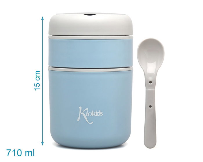 KioKids Termo 710 mL pour bébé en acier inoxidable avec compartiments isothermes et cuillère, bleu - 0 mois et plus KioKids Termo 710 mL pour bébé en acier inoxidable avec compartiments isothermes et cuillère, bleu - 0 mois et plus