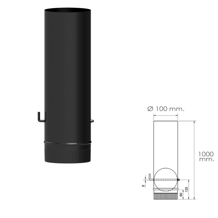 WOLFPACK LINEA PROFESIONAL Tuyau pour poêle noir vitrifié 100 mm avec clé