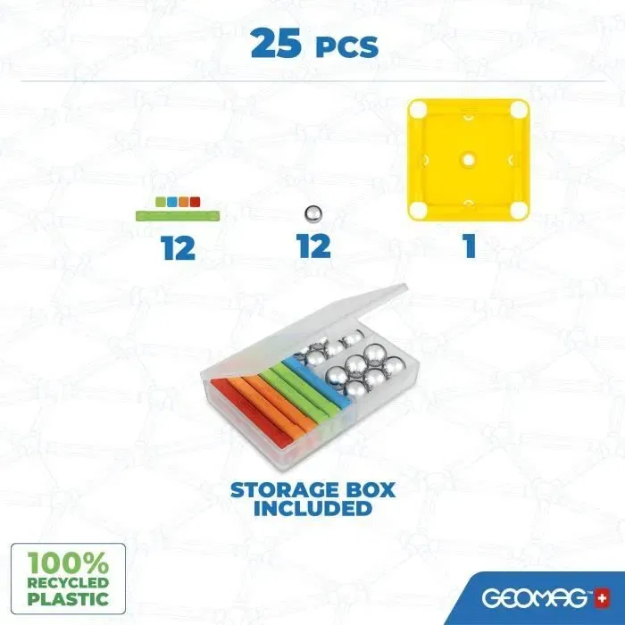 Geomag 374 - Jeu de construction magnétique Supercolor, 25 pièces, 100% plastique recyclé, pour enfants dès 3 ans