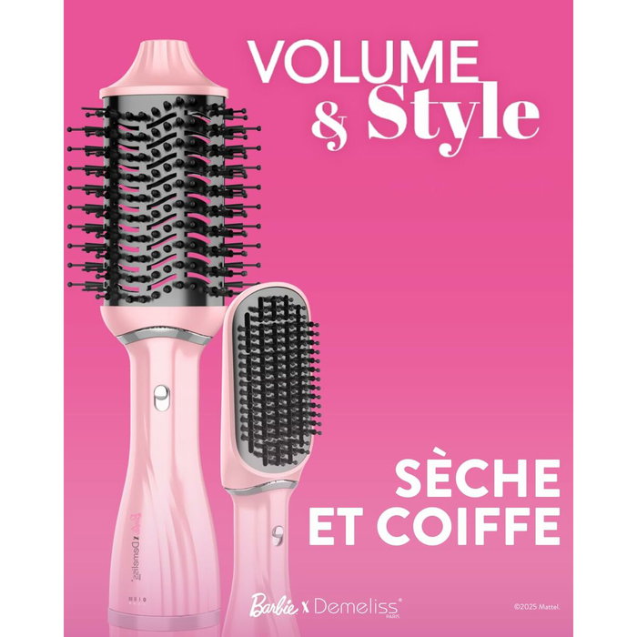 Demeliss Brosse soufflante Volume & Style Barbie Edition, 1200 W, Rose et noir