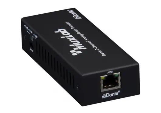 Muxlab Codeur Audio Analogique Dante 2 Canaux – Entrée/Sortie Euroblock – Alimentation 12V DC ou PoE – Noir