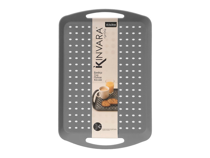 Kinvara Plateau Gris avec Anses 45.5 x 31 x 4 cm Plastique PP TPR (Set de 12)