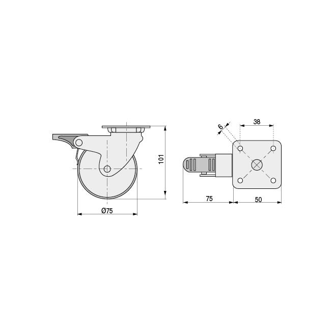 Q&Q Roue Pivotante Irony Aro De Goma Ø75 H101 Plastique Avec Frein