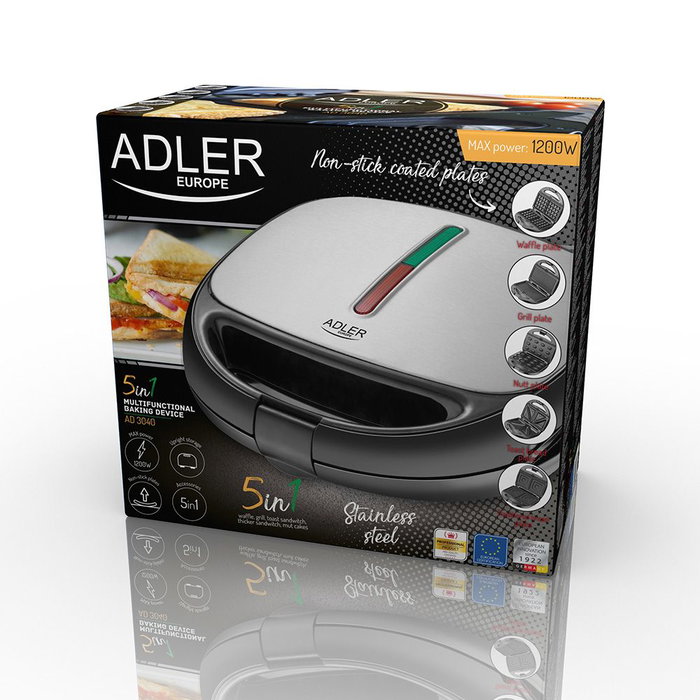 Adler AD 3040 Sandwichera multifonction 5 en 1 1200 W avec 5 plaques interchangeables